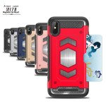 Wholesale iPhone Xr 6.1in Metallic Plate Case Work with Magnetic Holder and Card Slot (Red)